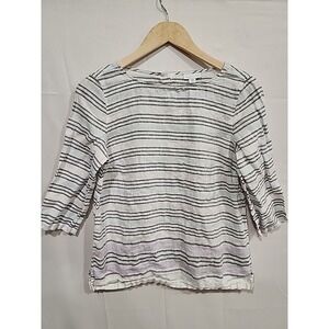 J.‎ Jill Love Linen Blouse Womens XS Petite, 3/4 Sleeve Stripe 100% Linen